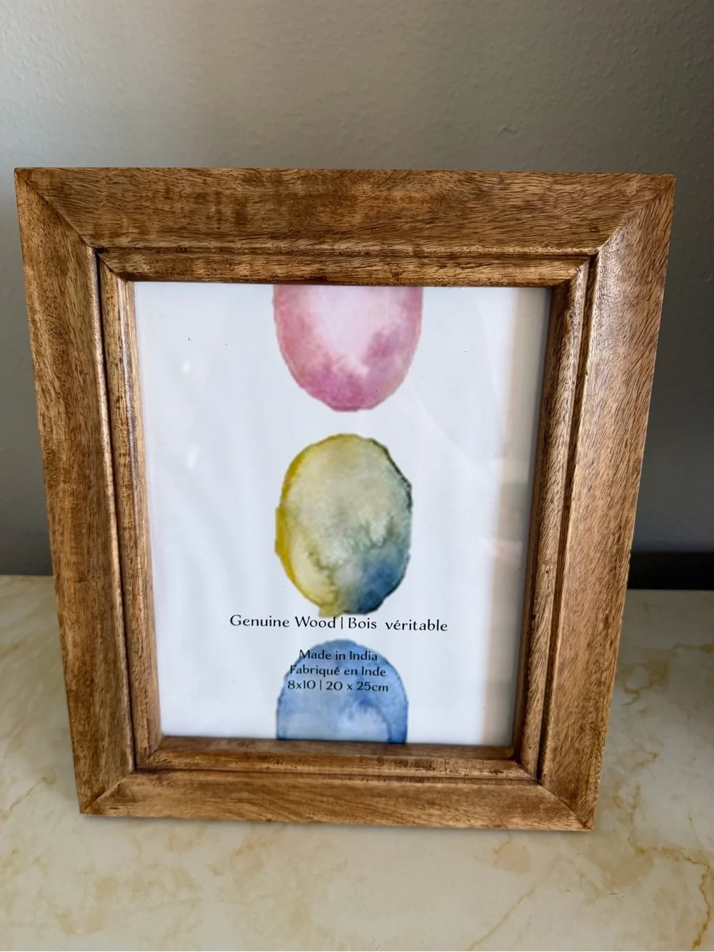 Genuine Wood Photo Frame with Watercolor Print - Natural Brown